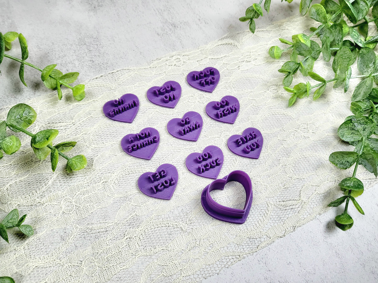 Anti Valentine Conversational Heart Candy Polymer Clay Cutter Set