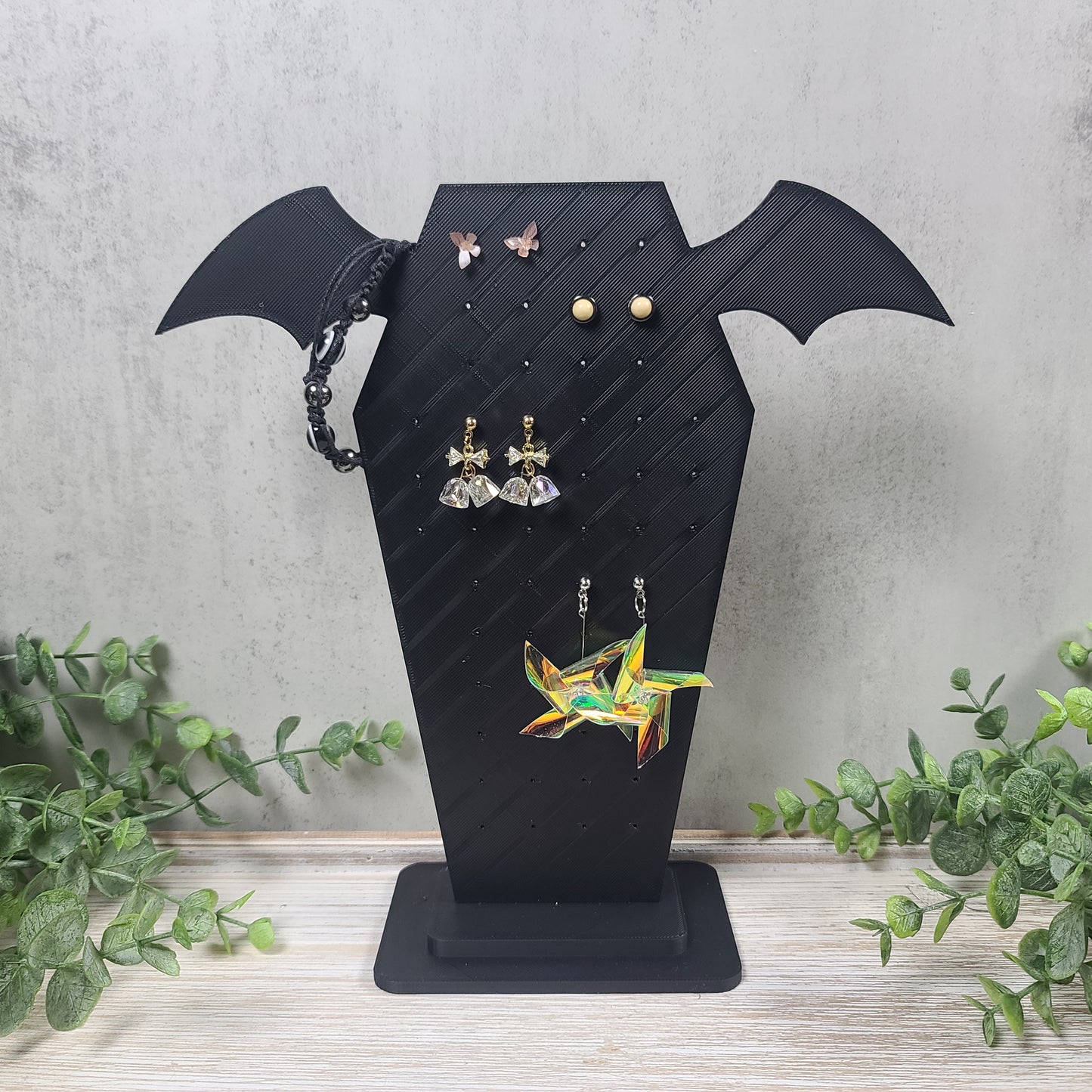 Digital STL File Coffin Earring Stand with Bat Wings