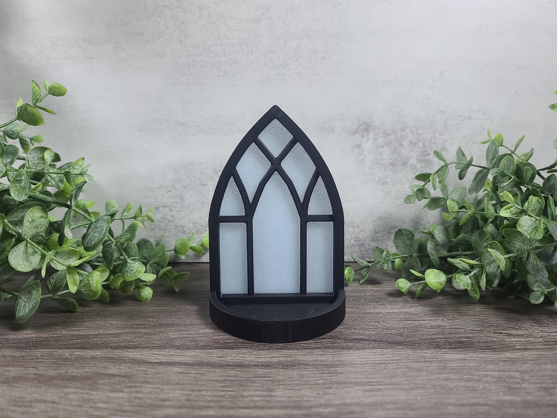 Gothic window desk stand, layers in green