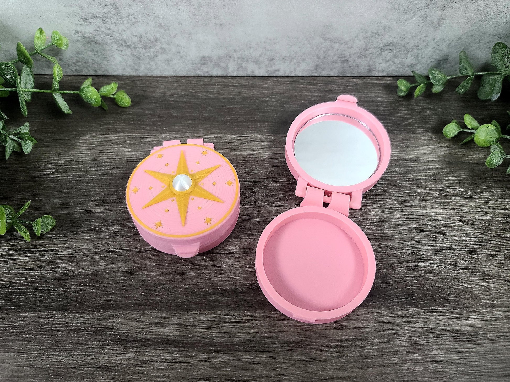 Cute Retro compact mirror with star, pill holder, customizable accessories