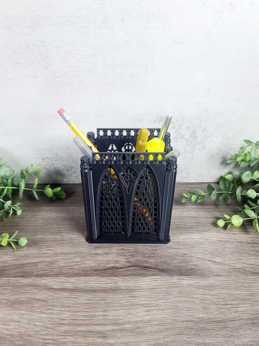 Gothic pencil organizer, makeup brush holder, Halloween decor, gothic decor, desk organizer, jewelry organizer, bathroom organizer