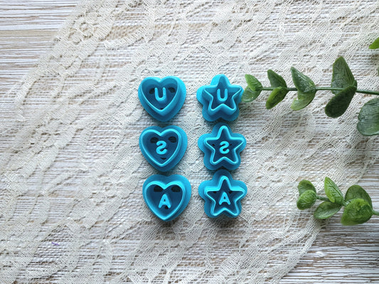 USA Polymer Clay Cutter Set, July 4th Clay Cutters, Independence Day, USA Hearts, USA Stars
